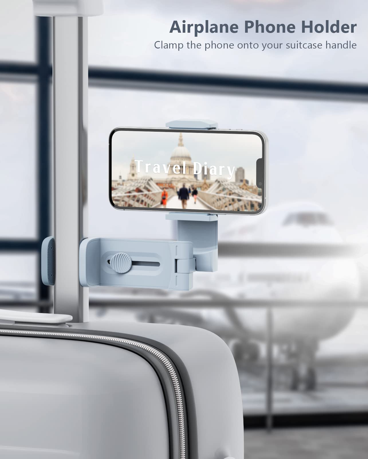 MiiKARE Travel Essentials Airplane Phone Holder, Universal Handsfree Phone Mount for Flying with 360 Degree Rotation, Travel Must Haves Phone Stand for Desk, Tray Table, Pink&Blue