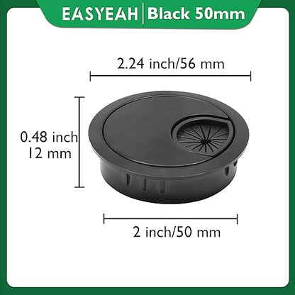 2 Pcs Desk Grommet 2" / 50 mm, Desk Cord Hole Cover, Cable Grommet Metal Zinc Alloy Materilal, Desk Hole Grommet for Home & Office Pc, Detachable Cable Cord Organizer-Flat Black