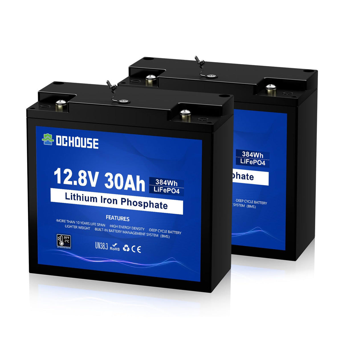 DC HOUSE 2 Pack 12V 30Ah LiFePO4 Battery with DC Port for Trolling Motor