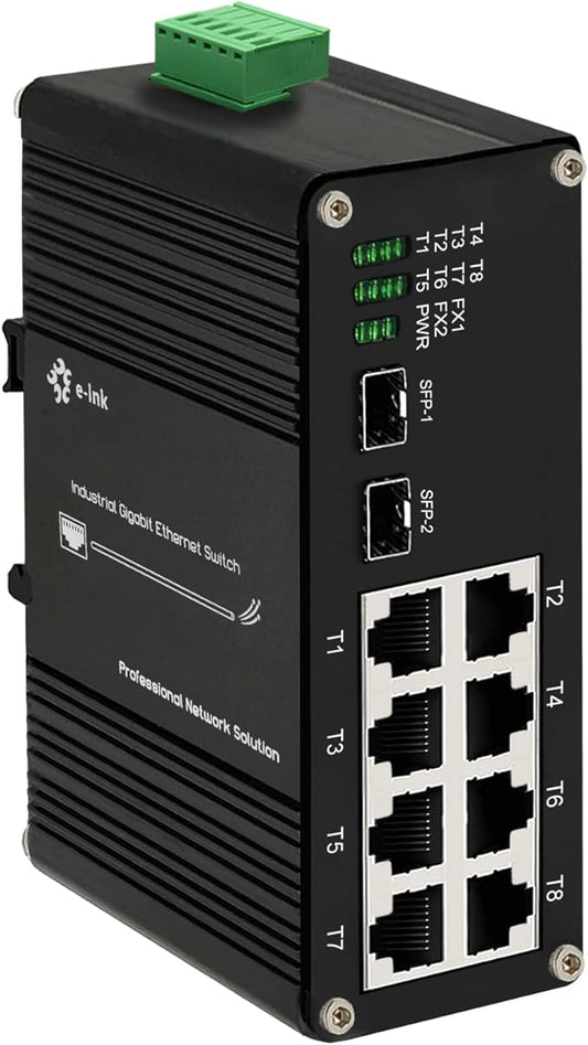 Industrial 8 Port Gigabit Ethernet POE+ Switch DIN Rail Mount 8 Port RJ45 10/100/1000Mbps Unmanaged DIN-Rail POE Switch Hardened 10 Ports Ethernet Fiber POE Switch with 2 SFP Slots