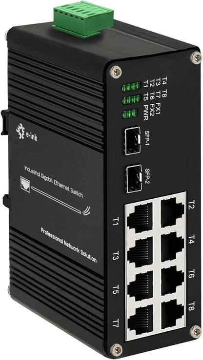 Industrial 8-Port Gigabit Ethernet Switch DIN Rail/Wall-Mount 8 port RJ45 10/100/1000Mbps Unmanaged DIN-Rail Switch Hardened 10 Ports Ethernet Fiber Switch with 2 SFP Fiber ports