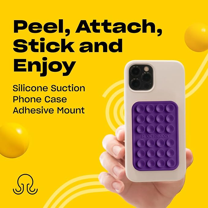 Classic - Silicone Suction Phone Case Adhesive Mount - Hands-Free, Strong Grip Holder for Selfies & Videos - iPhone & Android Compatible - 2.25″ x 3.25″, Wisteria