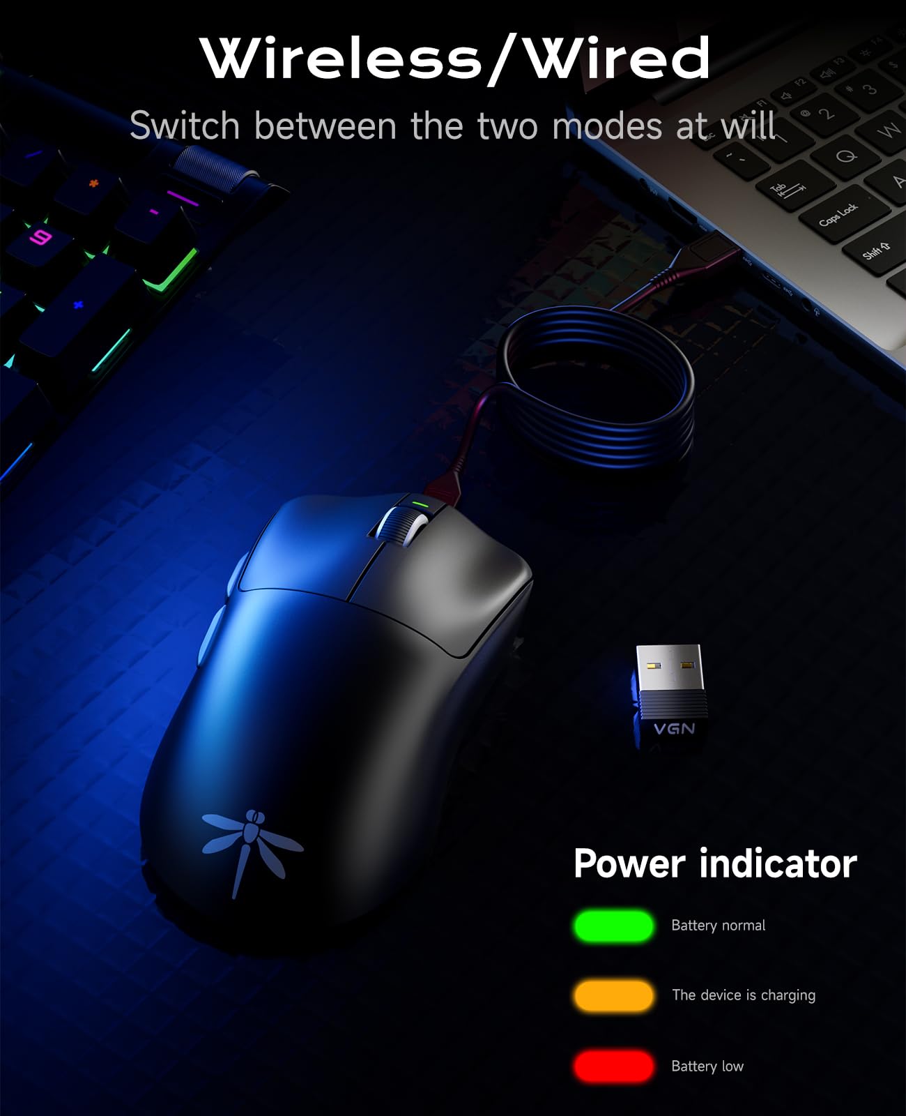 VGN Dragonfly F1 Pro Max Wireless Gaming Mouse, 130h Playtime Long Endurance, 55g Lightweight, PAW3395 26K DPI Flagship Sensor, 4000Hz Polling Rate Supported, Low Latency Esports Peripherals, Black