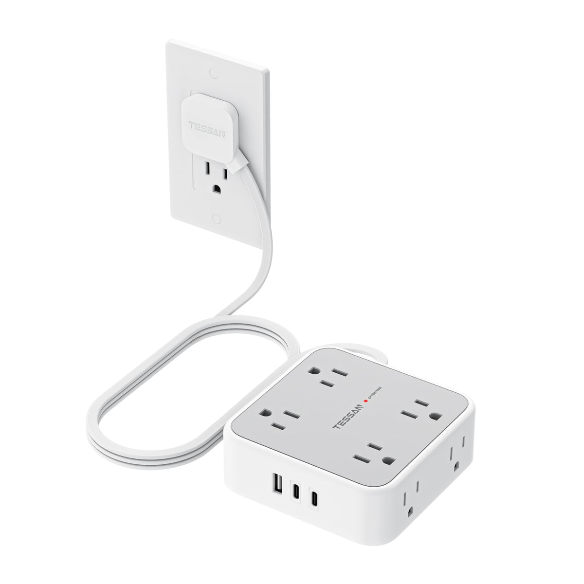 TESSAN Surge Protector Power Strip with 900J Surge Protection, 20 Ft, Grey