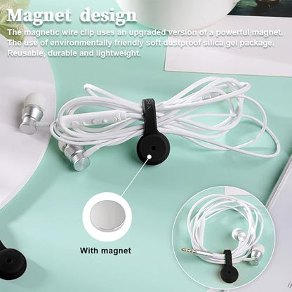 Viaky 6 Pcs Black Magnetic Cable Clips Organizer Earbuds Cords Winder Bookmark Whiteboard Noticeboard Fridge Straps USB Manager Keeper Wrap Ties for Kitchen, Home, Office and School