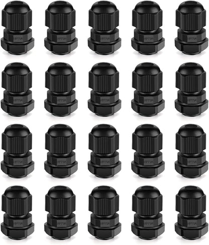 Cable Gland 20 Pack 1/4" NPT Waterproof Adjustable Connector Strain Relief Cord Connectors Joints Nylon with Gaskets…
