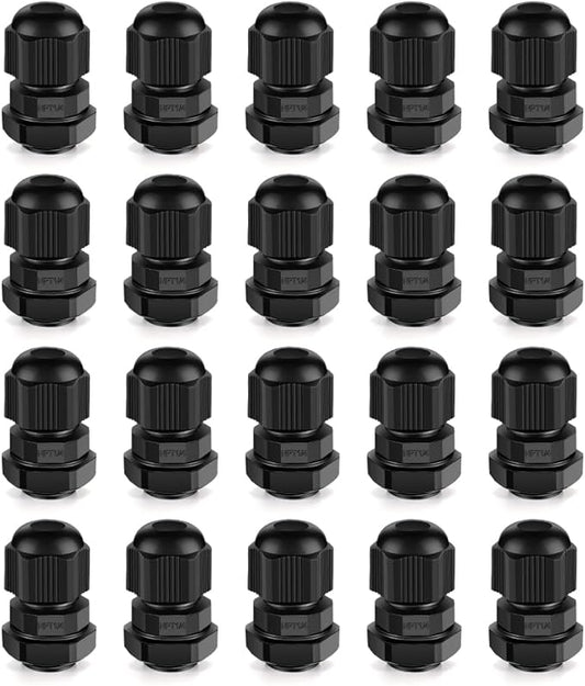 Cable Gland 20 Pack 1/4" NPT Waterproof Adjustable Connector Strain Relief Cord Connectors Joints Nylon with Gaskets…