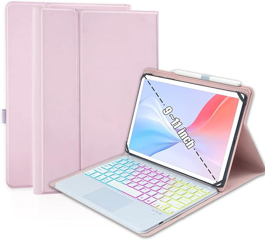 MePadKey Universal Touchpad Keyboard Case for 9.7,10.1,10.2",10.5",10.9",11" ipad/Samsung Tablet, Rainbow Backlight TrackPad Keyboard with Type-C Charging Port fit 9.7-11 inch Android (Pink)