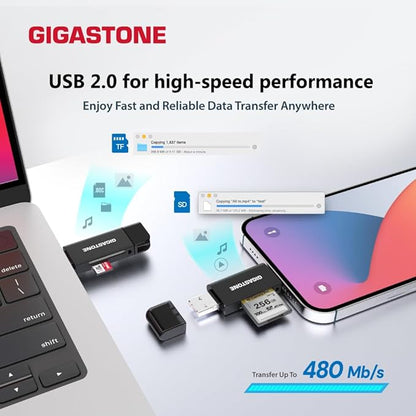 GIGASTONE SD Card Reader 2-Pack, 5-in-1 USB-A/USB-C Card Reader, Dual Slot for SD/Micro SD/SDHC/SDXC, Compatible with Laptop, PC, iPhone16/15, MacBook Pro/Air, iPad Pro, Android