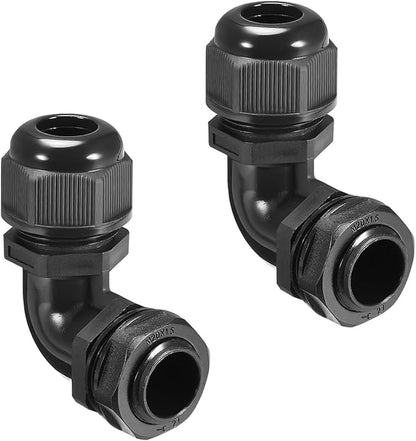 LeMotech M20 Cable Gland, 90 Degree Adjustable 9-14mm Strain Relief, Cord Connectors Nylon Joints with Gaskets, 2 Pcs, Black