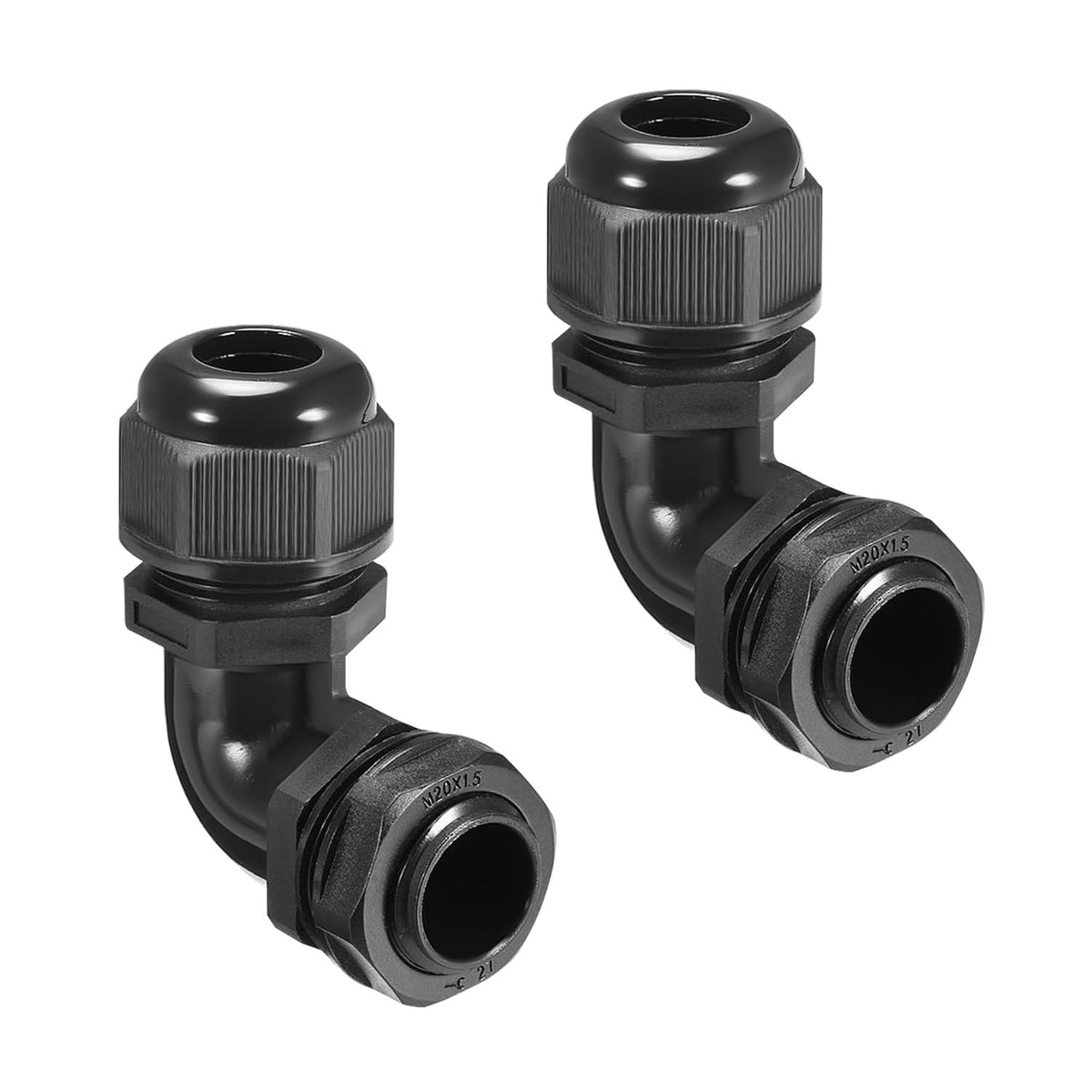 LeMotech M25 Cable Gland, 90 Degree Adjustable 13-18mm Strain Relief, Cord Connectors Nylon Joints with Gaskets, 2 Pcs, Grey