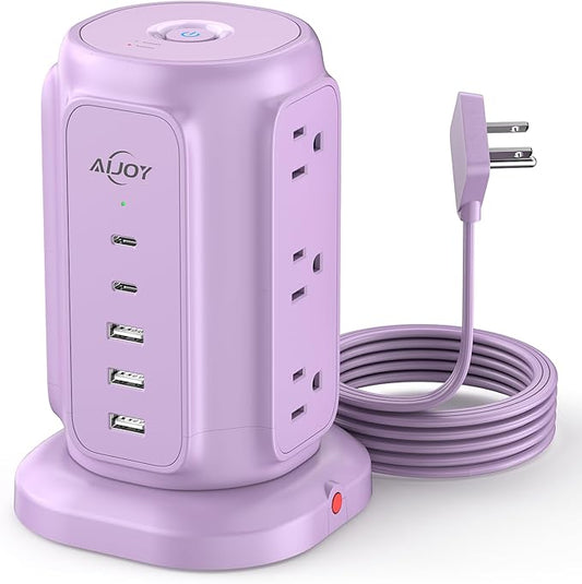 AiJoy Power Strip Tower with 9 AC Outlets and 5 USB Ports Charging Station