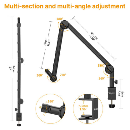 PICTRON VIJIM LS25 Camera Desk Mount, Flexible Overhead Webcam Stand with Boom Arm, Table C-Clamp Suitable for Photography Videography Live Stream