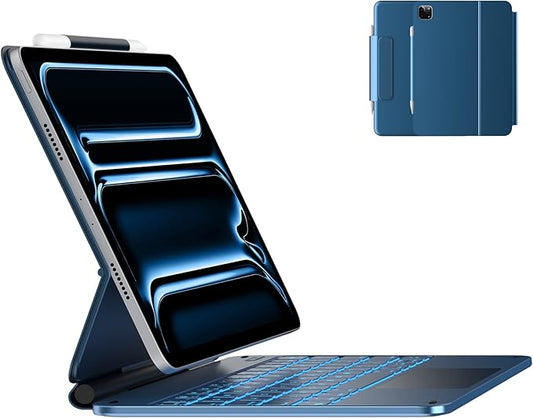 typecase Edge Keyboard Case for iPad Pro 11-inch (M5/M4, 2025/2024), Easy-Set Floating Magnetic Stand, Magic-Style Keyboard with 11 Colors Backlight, Multi-Touch Trackpad, Pencil Holder, Pacific Blue