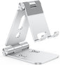 OMOTON Foldable Cell Phone Stand, C4 Portable Aluminum Phone Holder, Adjustable Phone Dock Cradle Compatible with iPhone 16/15/14/13 Pro Max, Samsung Galaxy, Small Tablets, All Smart Phones, Silver