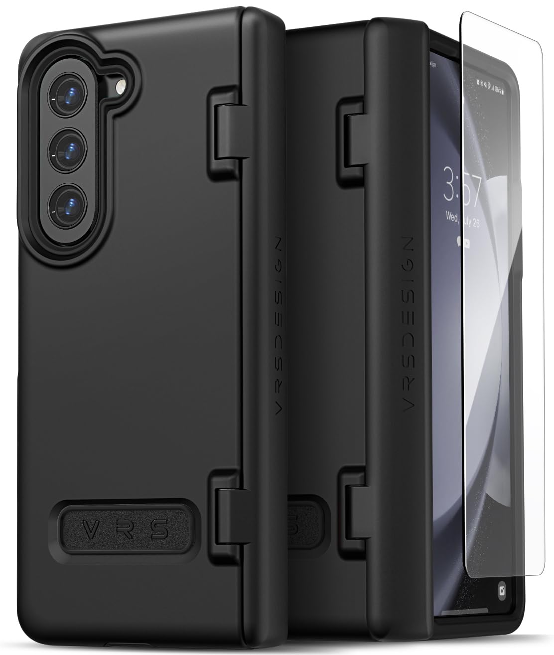 VRS DESIGN Phone Case for Galaxy Z Fold 5 5G (2023) [Terra Guard Modern], Premium Modern Neat Style Case [Anti Scratch Spring-Loaded Hinge Protection] with Screen Protector (Matte Black/Renewed)