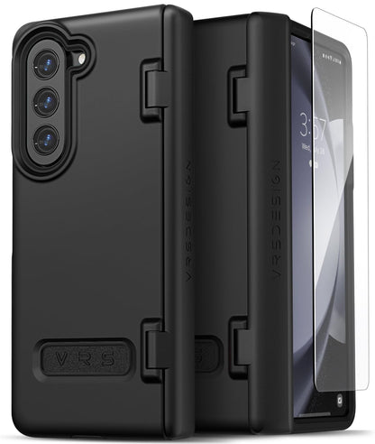 VRS DESIGN Phone Case for Galaxy Z Fold 5 5G (2023) [Terra Guard Modern], Premium Modern Neat Style Case [Anti Scratch Spring-Loaded Hinge Protection] with Screen Protector (Matte Black/Renewed)
