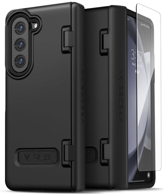 VRS DESIGN Phone Case for Galaxy Z Fold 5 5G (2023) [Terra Guard Modern], Premium Modern Neat Style Case [Anti Scratch Spring-Loaded Hinge Protection] with Screen Protector (Matte Black/Renewed)