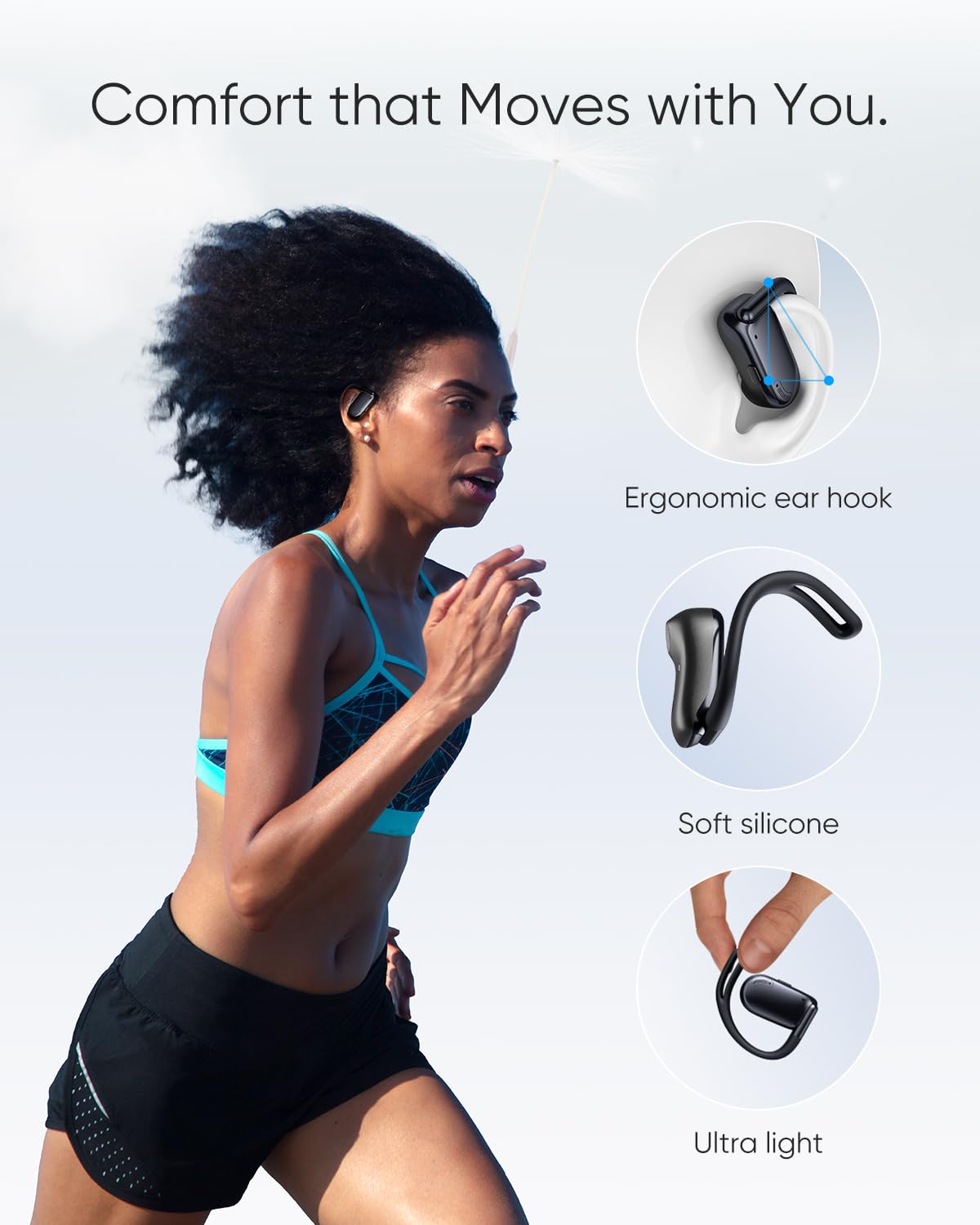 NEOQOQO Open Ear Headphones, Running Headphones for Workout, Beige