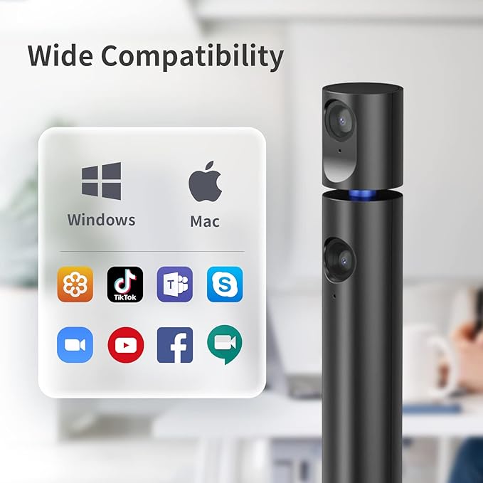 CZUR Halo X Pro Dual Webcam for PC, 1080P Web Camera with Microphone, USB Camera for Computer, 90° View, Plug & Play, Compatible with Windows&Mac, for Skype/TikTok/YouTube/Yahoo Messenger