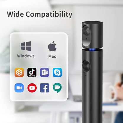 CZUR Halo X Pro Dual Webcam for PC, 1080P Web Camera with Microphone, USB Camera for Computer, 90° View, Plug & Play, Compatible with Windows&Mac, for Skype/TikTok/YouTube/Yahoo Messenger