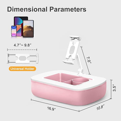 Lap Beanbag Tablet Pillow Stand with Snack Bowl and 360° Rotating Arm, Adjustable iPad Holder for Bed, Couch, and Recliner, Compatible with 4.7"-13" Kindle, iPad, Tablet, Phone,Pink