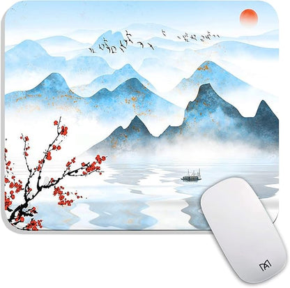 Square Mouse Pad Ink Painting Landscape, Personalized Premium-Textured Custom Mouse Mat Design, Washable Mousepad Cloth, Non-Slip Rubber Base Computer Mouse Pads for Wireless Mouse