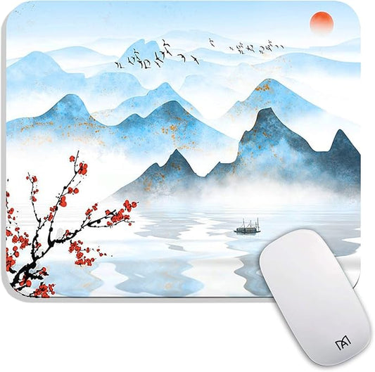 Square Mouse Pad Ink Painting Landscape, Personalized Premium-Textured Custom Mouse Mat Design, Washable Mousepad Cloth, Non-Slip Rubber Base Computer Mouse Pads for Wireless Mouse