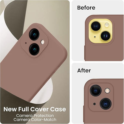 FireNova Designed for iPhone 14 Case, Silicone Upgraded [Camera Protection] Phone Case with [2 Screen Protectors], Soft Anti-Scratch Microfiber Lining Inside, 6.1 inch, Light Brown