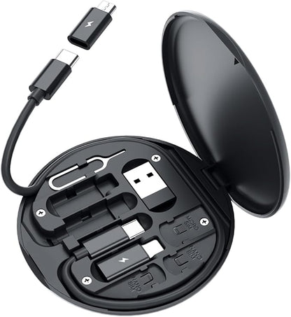 USB C Adapter OTG Cable Kit, Multi Charging Cable Case Convertor USB C to iOS Device/Type C/Micro/USB A Adapter, Data Transfer Contains Card Slot for Traveling, Use as Phone Holder (Black)