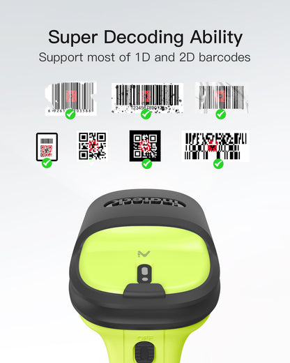 Inateck 2D Barcode Scanner, Wireless Bluetooth QR Reader, 2600mAh Battery, AI APP & SDK