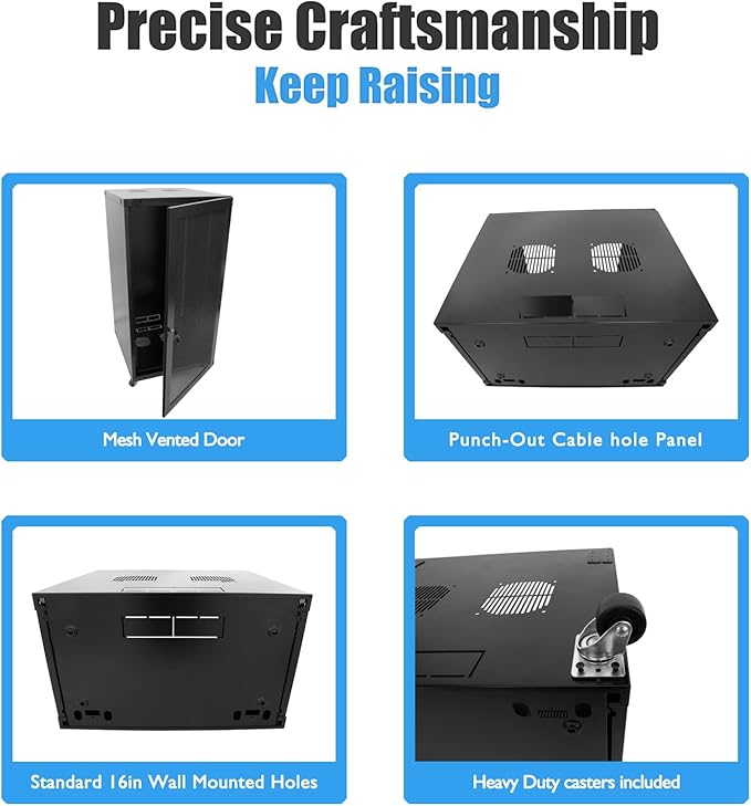RAISING ELECTRONICS 22U Wall Mount Network WiFi Server Cabinet Rack Enclosure Ventilated Door Lock 22.75inch Depth