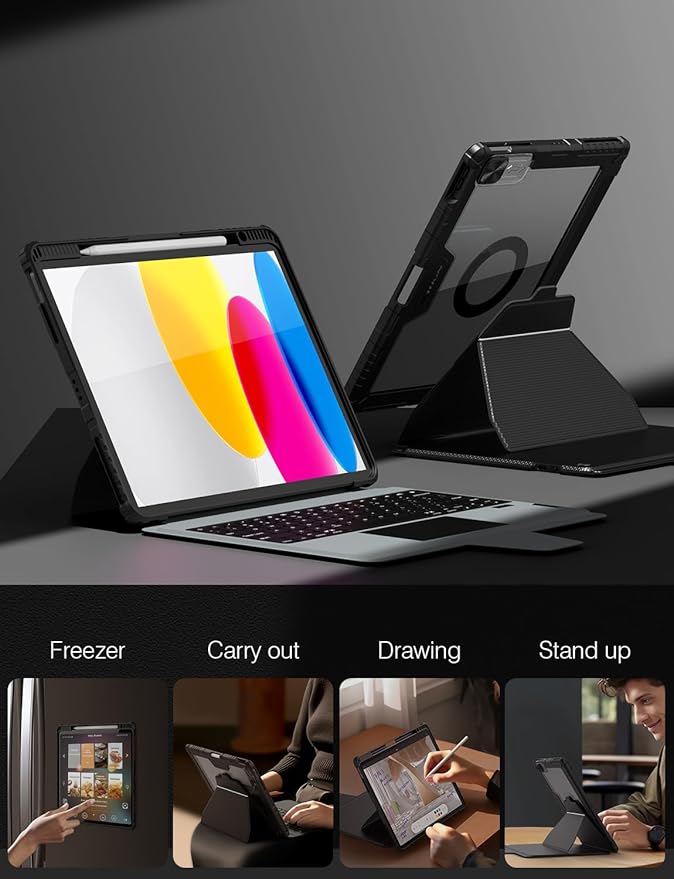 Nillkin for iPad 10th Generation Case with Keyboard & iPad 11th (A16, 2025), Magic-Style Magnetic Detachable Backlit Keyboard Case with Camera Cover and Multi-Touch Trackpad for 10th Generation