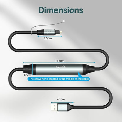 Adoreen Unidirectional USB A 2.0 to Toslink Digital Optical Audio Cable 15 Ft, USB Male to SPDIF Port Male Fiber Optic Adapter, for Windows Mac PS5/PS4 Laptop, NOT for TV-NOT Toslink to USB-A