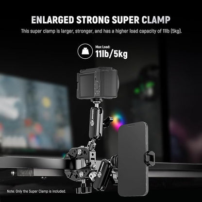 NEEWER Heavy Duty Super Clamp with Two 360° Dual Ball Head Magic Arms, 1/4" 3/8" Screw Threads, Phone & Action Camera Mount Adapter for Flat/Round Surface Compatible with GoPro DJI Insta360 DSLR