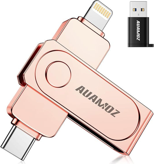 AUAMOZ 512GB Flash Drive Intended for iPhone, Memory Stick Storage Files Photos Videos Backup, Compatible with iPhone iPad Android PC, Plug and Play, No Application Required (Rose Gold)