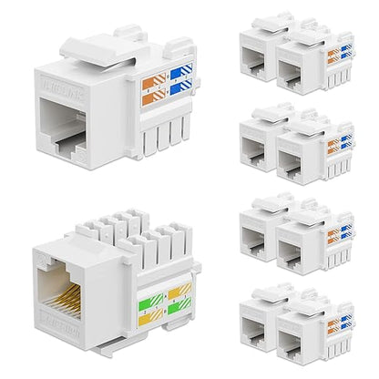 iwillink 10Gbps Cat6 Keystone Jack 10-Pack, RJ45 Keystone Jack, 90-Degree Ethernet Keystone Coupler, Punch Down Keystone Jack Adapter (White)
