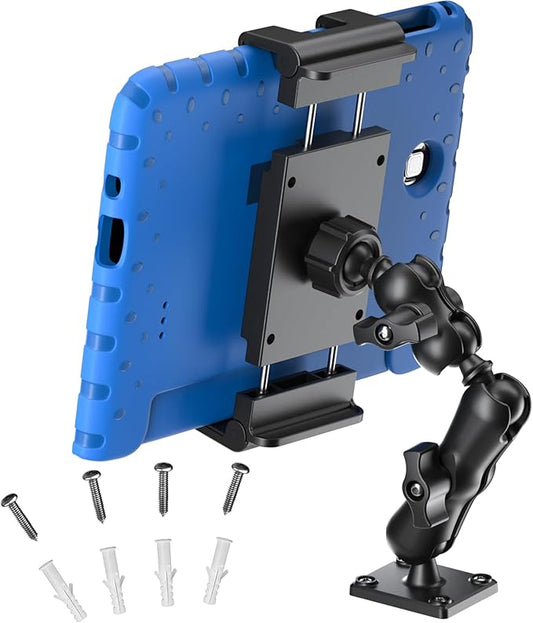 PLDHPRO Tablet Mount for Truck, Heavy Duty Drill Base Tablet Holder for Car Dashboard, Adjustable 2-Stage Stand Compatible with iPad, Galaxy Tab/Z Fold, 5.5-14.6'' Phone Tab for Wall, Vehicle, Boat