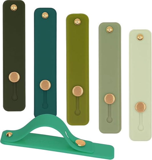 Meroqeel Slim Phone Handle Holder Grip for Hand, Silicone Cellphone Finger Grip Ring Loops Stand Stick on Tablet, Mobile Phone Gripper for the Back of Phone Case Kindle - 6 Pack Green