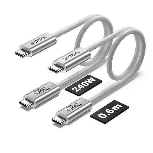 SUMPK 2FT USB 4 Cable, 240W Short C Cable Fast Charging, 40Gbps High Speed Data Transfer, 8K 60Hz Single and Dual 4K 60Hz Video Output Compatible with for iPhone 16/16 Pro/16 Plus/16 Pro Max