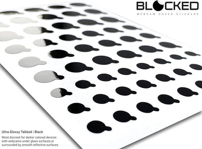 BLOCKED Webcam/Camera Vinyl Covers | 57 TabbedLow-Tack Restickable Webcam Sticker | Multiple Sizes | Black 57-Pack Tabbed (Ultra Glossy)