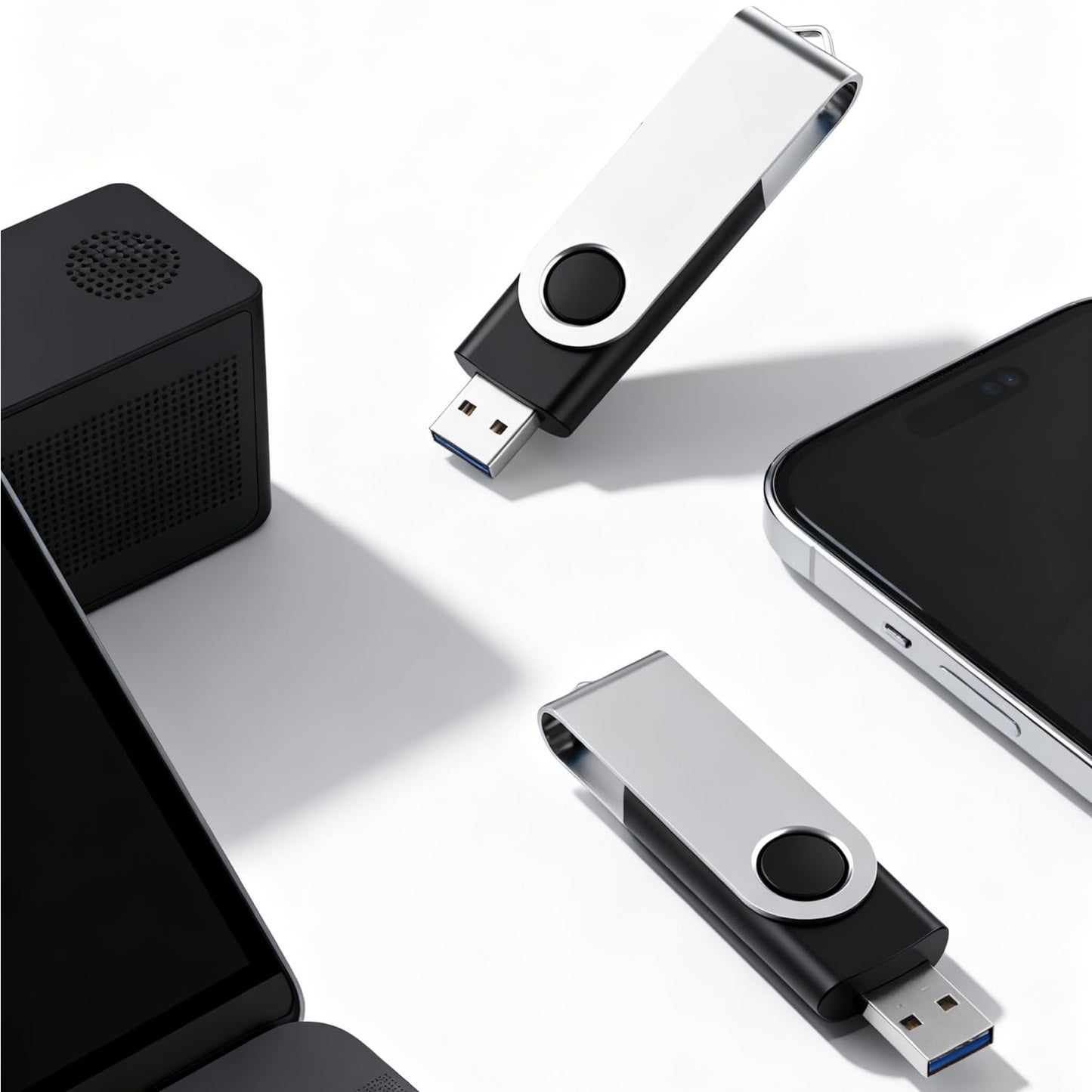 5 Pack 128GB USB Flash Drive with Type C Adapter and Storage Box USB 2.0 High Speed Metal Pen Drive 360° Rotatable Storage Memory Stick for Phone/Pad/PC/Laptop/Android - Black(5-Pack 128GB)