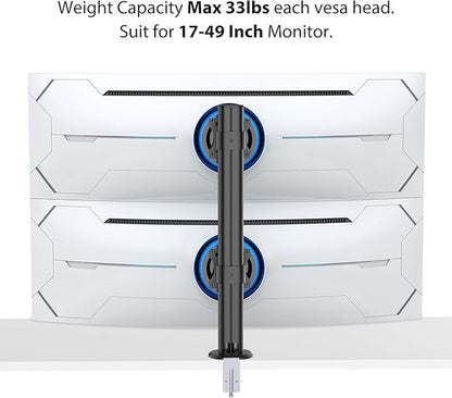 BEWISER Dual Monitor Stand Desk Mount- Vertical Heavy Duty Monitor Riser Fits Two 17 to 49 Inch Screen with Swivel, Tilt, Height Adjustable,weight capacity up to 33 lbs，BL200-B