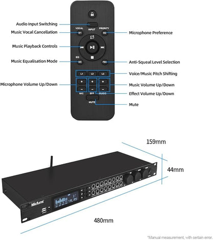 KT900DSP Feedback Suppressor Preamp Preamplifier Karaoke Effector Digital Pre-stage Effector Anti-howling Audio Processor Echo USB MP3 Bluetooth Optical