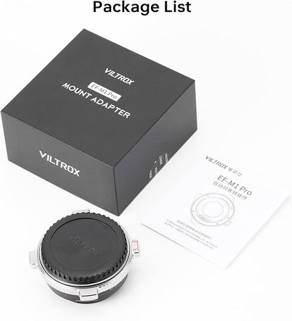 VILTROX EF-M1 Pro Lens Adapter, Auto Focus Ring Mount Adapter Lens Converter with Security Lock Compatible with Canon EOS EF/EF-S Lens to M4/3 MFT GH4 GH5 GF6 GX7 E-M5 E-M10II E-PL5 Cameras