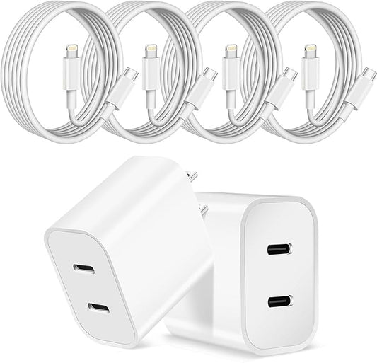 Fast iPhone Charger,Dual Port USB C iPhone Charger Fast Charging Block,2Pack Double Type C Apple Wall Charging Adapter Plug,4Pack Quick USB C to Lightning Cable for iPhone 14Pro/13/12/11/MiNi/XS/XR/SE