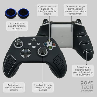 for Xbox Controller Series X/S (2024/2023) Silicone Protective Cover, Soft Skin Xbox Controller Accessories, Anti-Slip Cover with 2 Joystick Caps - Black