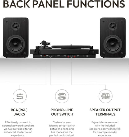 SoulBox S1 Vinyl Record Player with Stereo Speakers, Turntable with Built-in Preamp, S-Shaped Tonearm, 33/45 RPM - Black