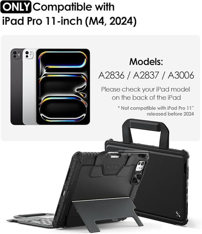 Nillkin Carry Go Keyboard Case for iPad Pro 11 inch (M4) 2024 with Handle, Rugged Case with Detachable Keyboard for iPad Pro 11, Magic Trackpad, 7 Colors Backlit, Camera Cover, Black