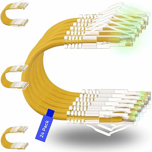 Rapink Patch Cables Cat6/ Cat6a 2ft (24 Pack) Slim, Cat6a Ethernet Patch Cable 20G Support, Snagless Cat 6 Patch Cable for Patch Panel to Switch, Flexiable Cat6 Ethernet Cable Yellow